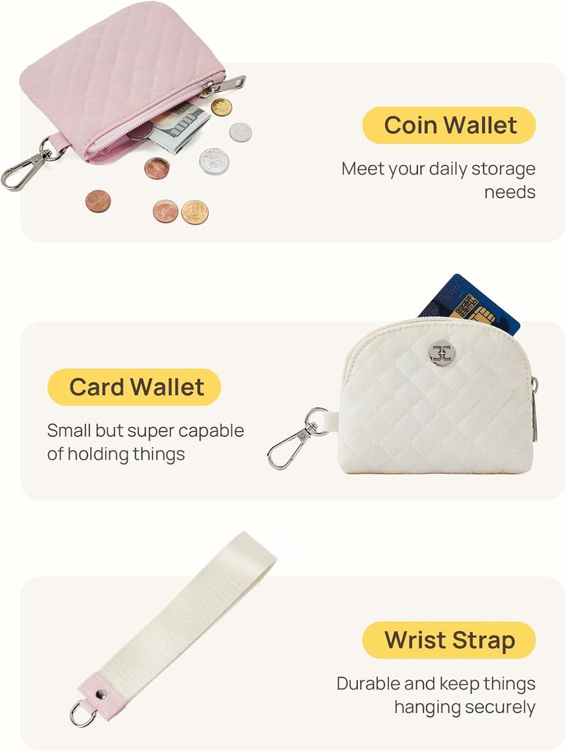 Telena Mini Zip Around Wristlet Wallets for Women Coin Purse Keychain Dual Pouch Wallet Beige Pink - Image 5